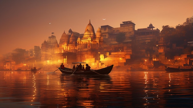 Varanasi ancient city architecture at sunset