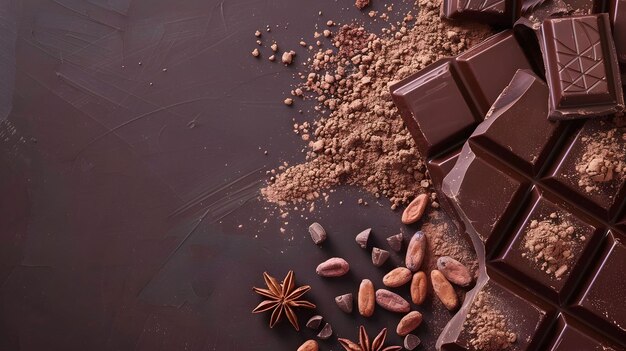 variation of chocolate product with copy space for text on brown background for banner