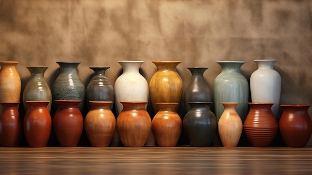 Photo varied clay vases in different shape on display