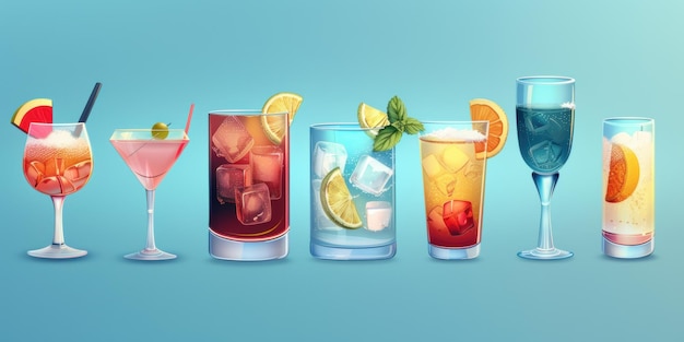 Photo variety of alcoholic drinks high detailed drink concept