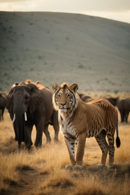 A variety of animals in the wild Savannah Safari Africa