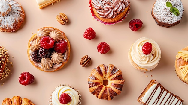 Variety of Artisanal Pastries and Desserts on Display