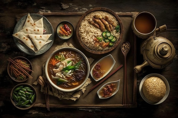 A variety of Asian foods