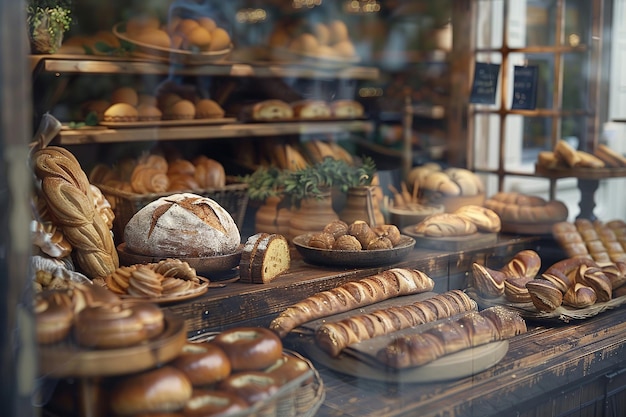 Variety of baked products on display Delicious pastries and breads placed on shelf at bakery shop various of bread for selling in shop