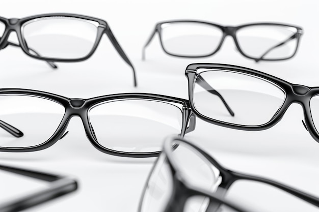 Variety of Black Eyeglasses Frames Displayed on White Background for Vision and Fashion Concepts