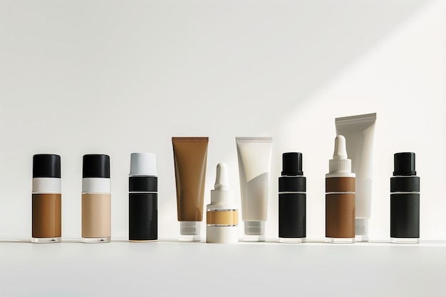 Variety of blank beauty product packaging in a clean minimalist presentation