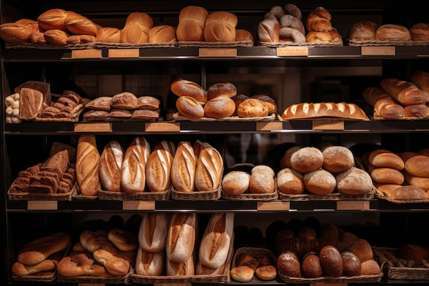 Variety of breads at bakery