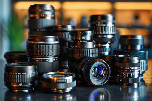 Variety of Camera Lenses on Table