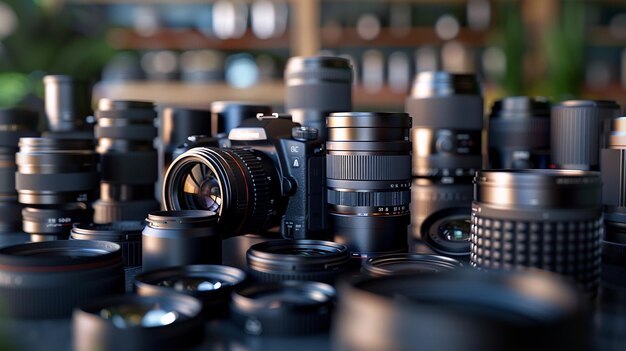 Variety of Camera Lenses on Table