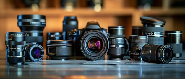 Variety of Camera Lenses on Table