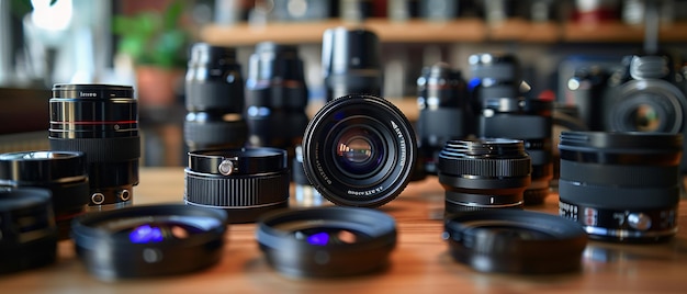 Variety of Camera Lenses on Table