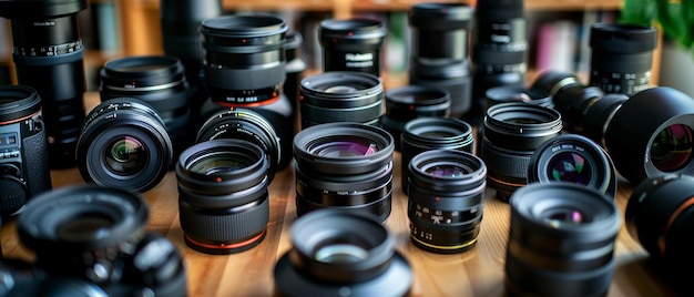 Variety of Camera Lenses on Table