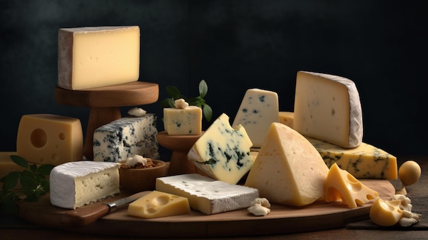 A variety of cheeses on a table