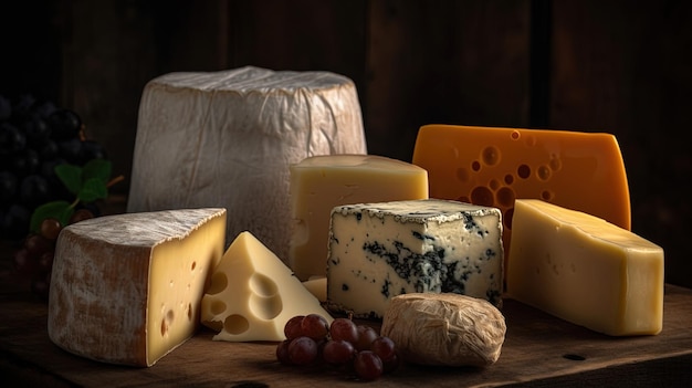 A variety of cheeses on a table