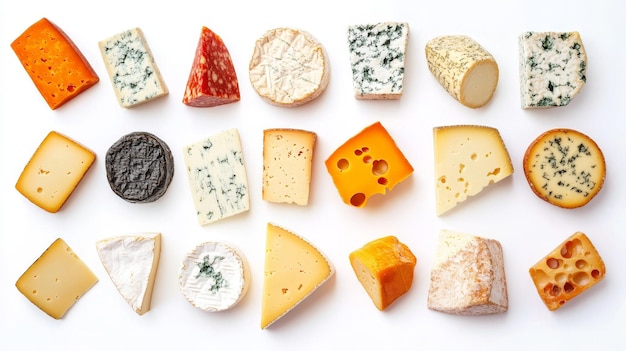 Photo variety of cheeses on white background a selection of different cheeses on a white background