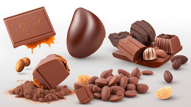 A variety of chocolates are being poured into a large egg.