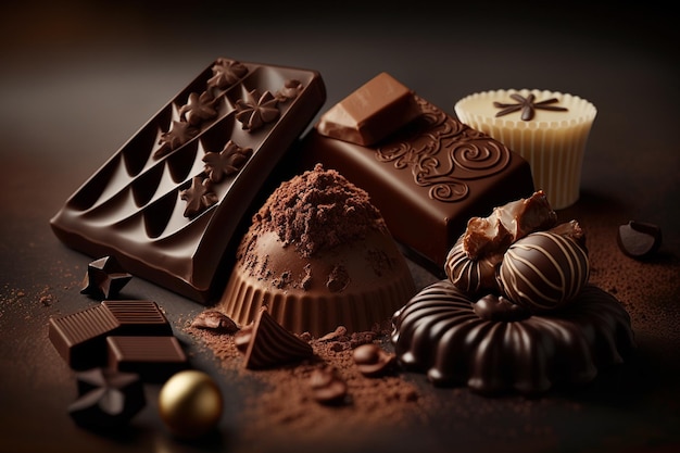 A variety of chocolates are on a table.