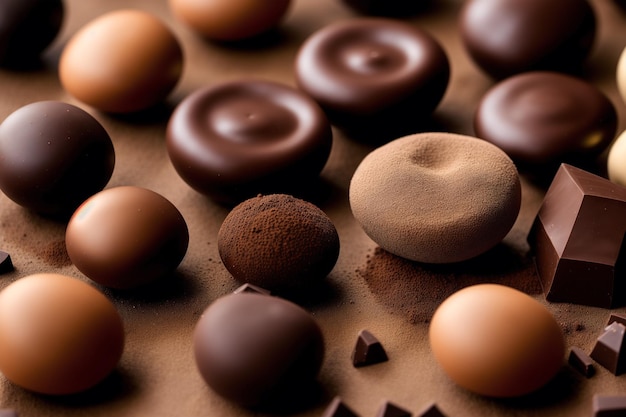 A variety of chocolates are on a table.