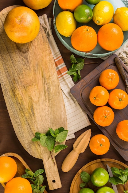 Variety of citrus fruit including lemons, lines, grapefruits and oranges.