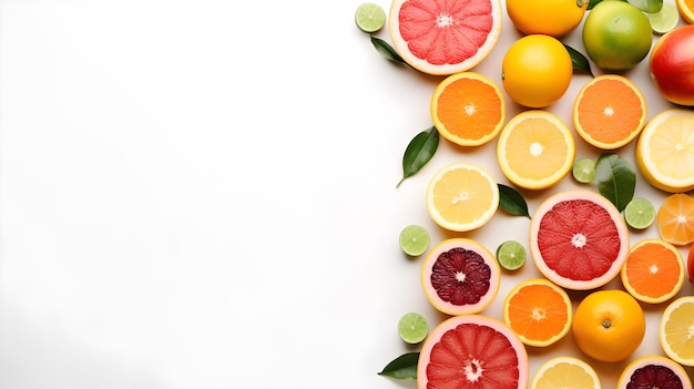 A variety of citrus fruits on a white background