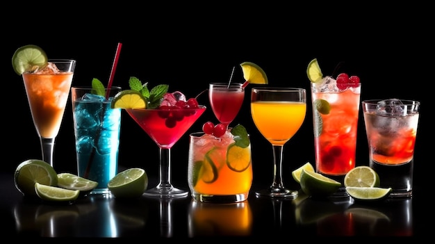 A variety of cocktails including one called the cocktail