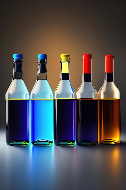 Variety of colored bottles with alcoholic drinks