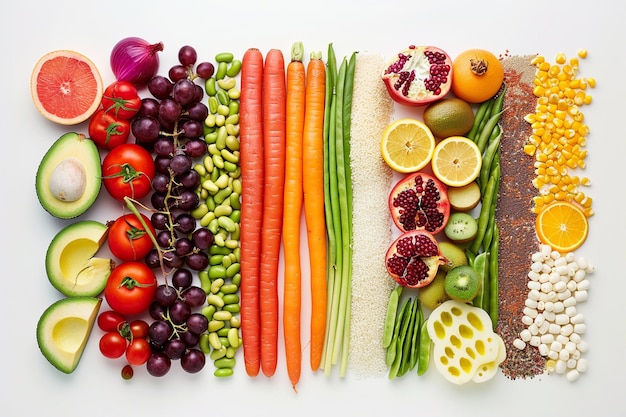 Variety Colorful Fruits Vegetables Arranged