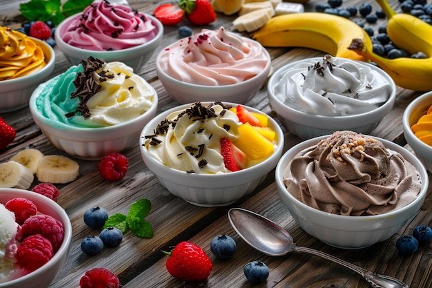 Photo variety of colorful ice creams