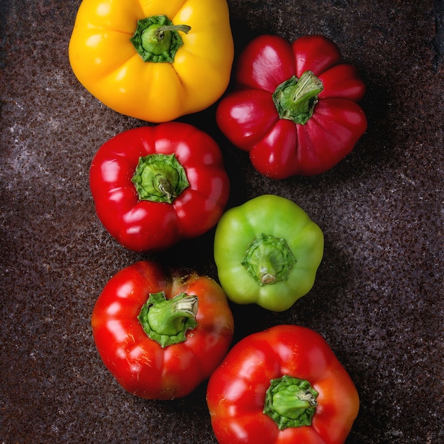 Variety of colorful paprika peppers