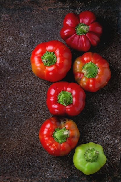 Variety of colorful paprika peppers