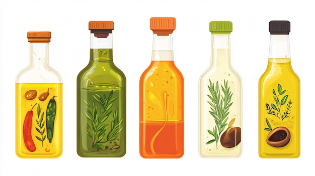 Photo variety of cooking oils bottles on white background