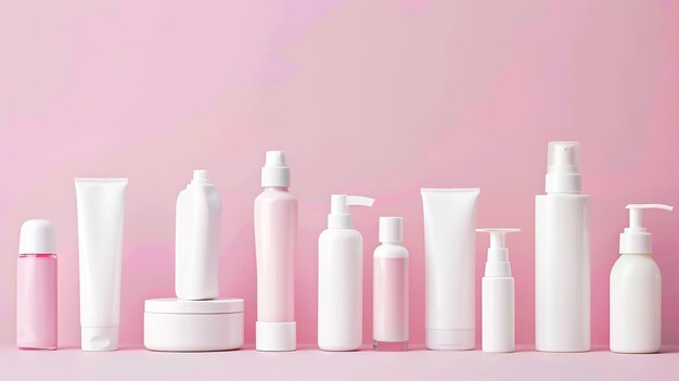 a variety of cosmetic white clean bottles