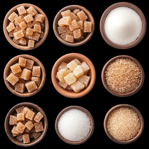 Photo a variety of different kinds of sugar and sugar are displayed