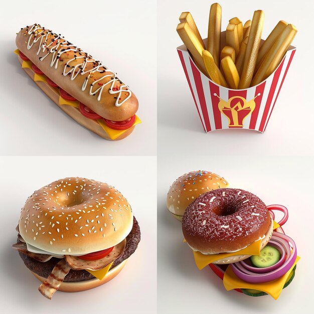 Photo a variety of different types of fast food including a burger cheeseburgers and other food amp drinks