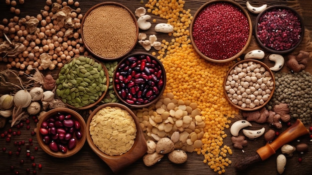 A variety of different types of food including lentils, lentils, lentils, and lentils