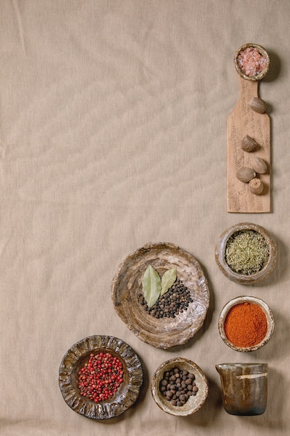 Variety of dishes and spices