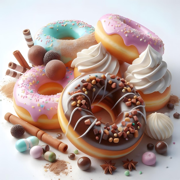 a variety of donuts are arranged in a circle