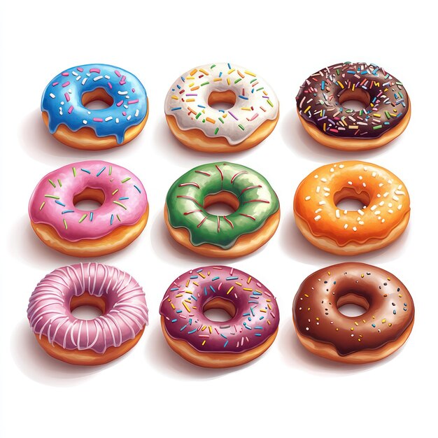 Photo a variety of donuts are displayed on a white background