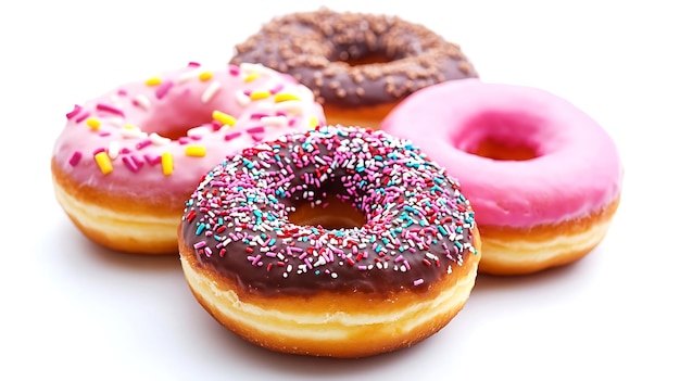 a variety of donuts including one with rainbow sprinkles