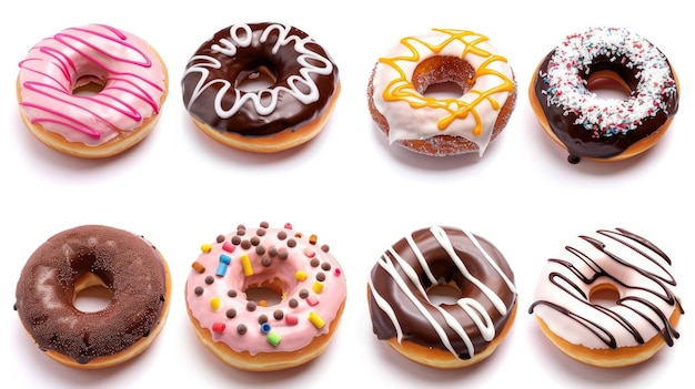 Variety of Donuts on White Background