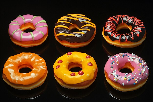 a variety of donuts with different colored sprinkles on them