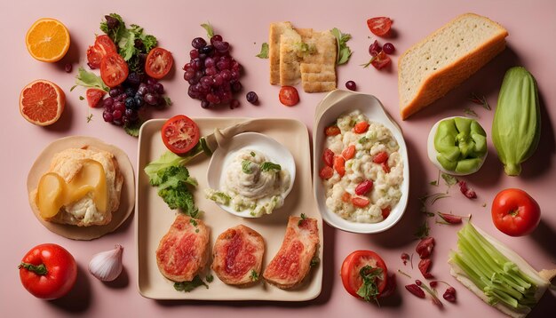 Photo a variety of food including bread cheese and other foods