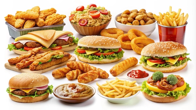 a variety of food including sandwiches fries and other foods