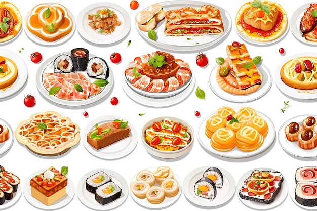 a variety of food including sushi sushi and other items