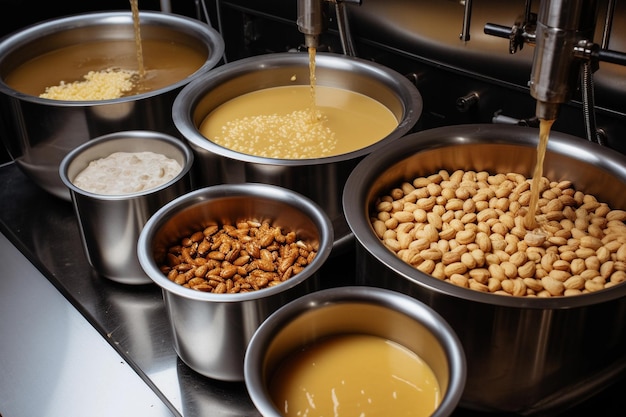 A variety of food is on a table.