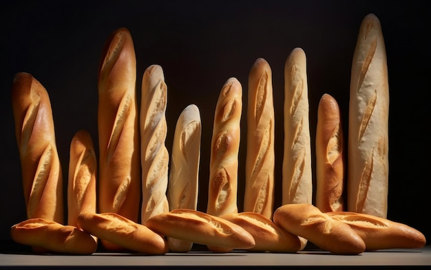 A Variety of French Breads on a Gray Background in the Picture Generative AI