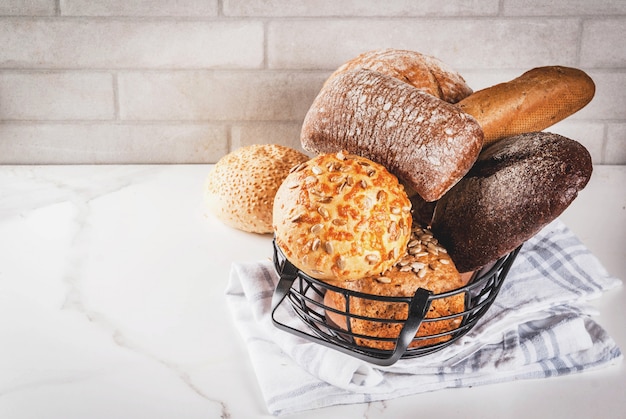 Variety of fresh homemade grain bread