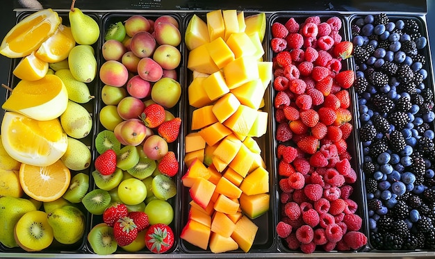 Photo a variety of fruit is displayed in a tray with different kinds of fruit