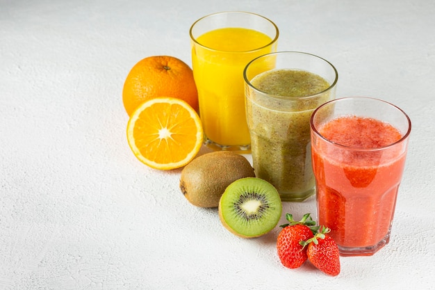 Variety of fruit juices Fruit smoothies