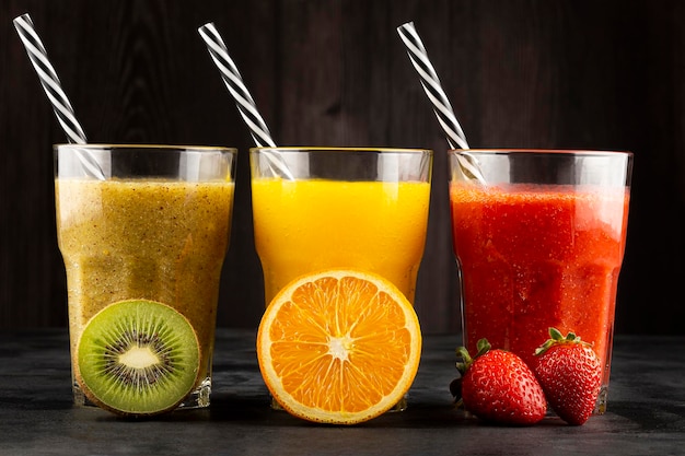 Variety of fruit juices Fruit smoothies